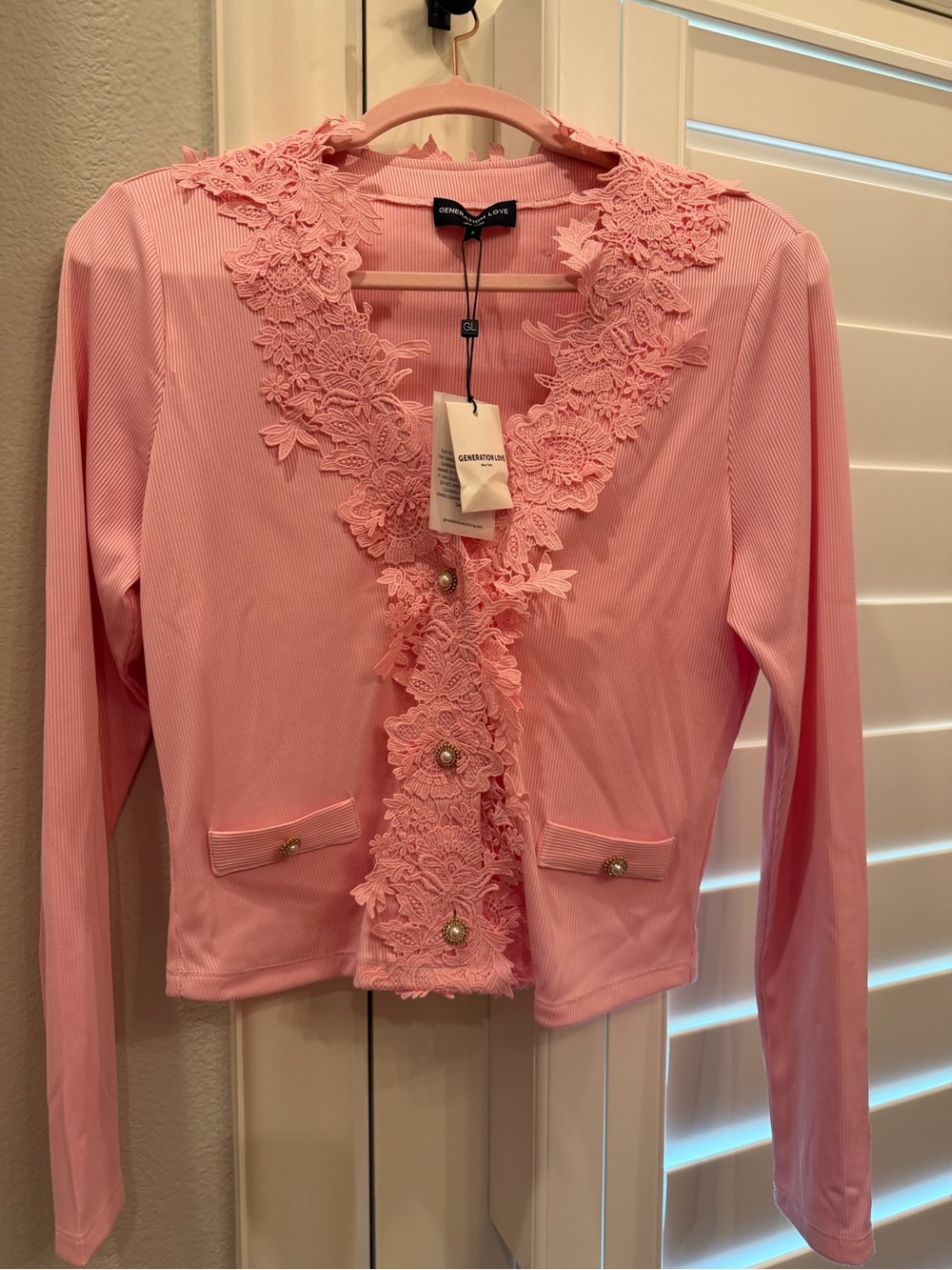 Generation Love New Pink Embellished Lace-Trim Cardigan. Size Small